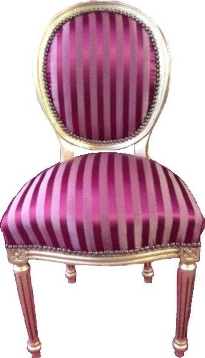 Baroque Dining Room Chair Bordeaux Red / Violet Stripes / Gold Mod2 / Round