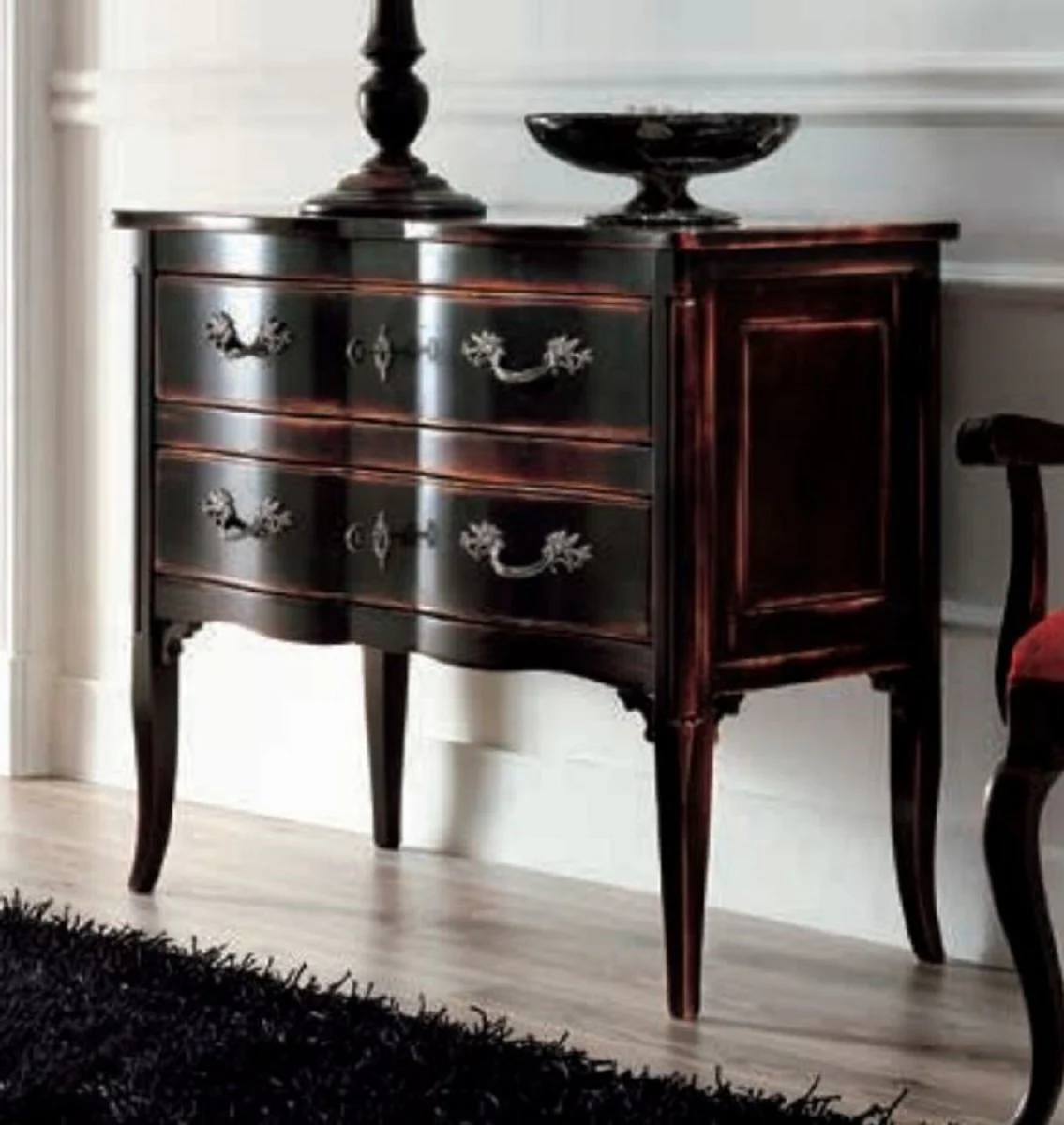 Luxury Baroque Chest of Drawers Antique Black / Silver - Handmade Solid Wood Chest of Drawers with 2 Drawers - Baroque Style Bedroom Furniture - Baroque Furniture - Luxury Quality - Made in Italy