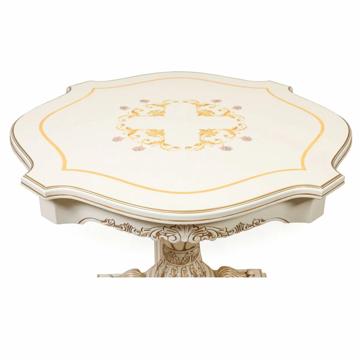 Luxury baroque dining table white / brown Ø 120 cm - baroque dining room furniture