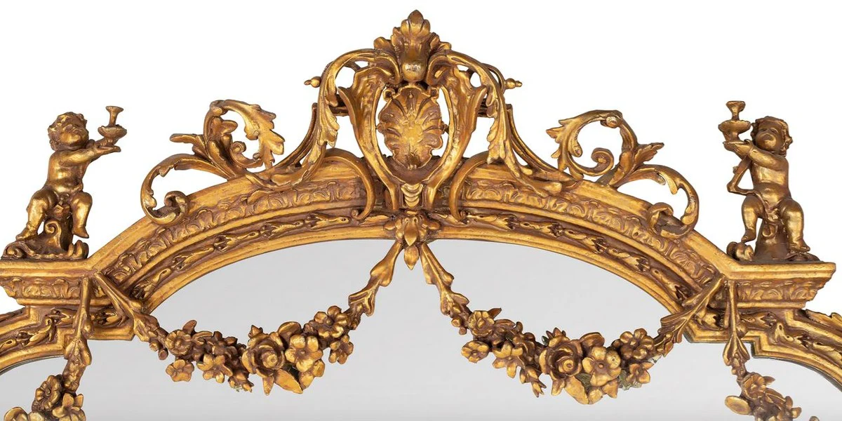 Huge baroque mirror gold 220 x 160 cm with angel motifs - antique style - heavy ornate design