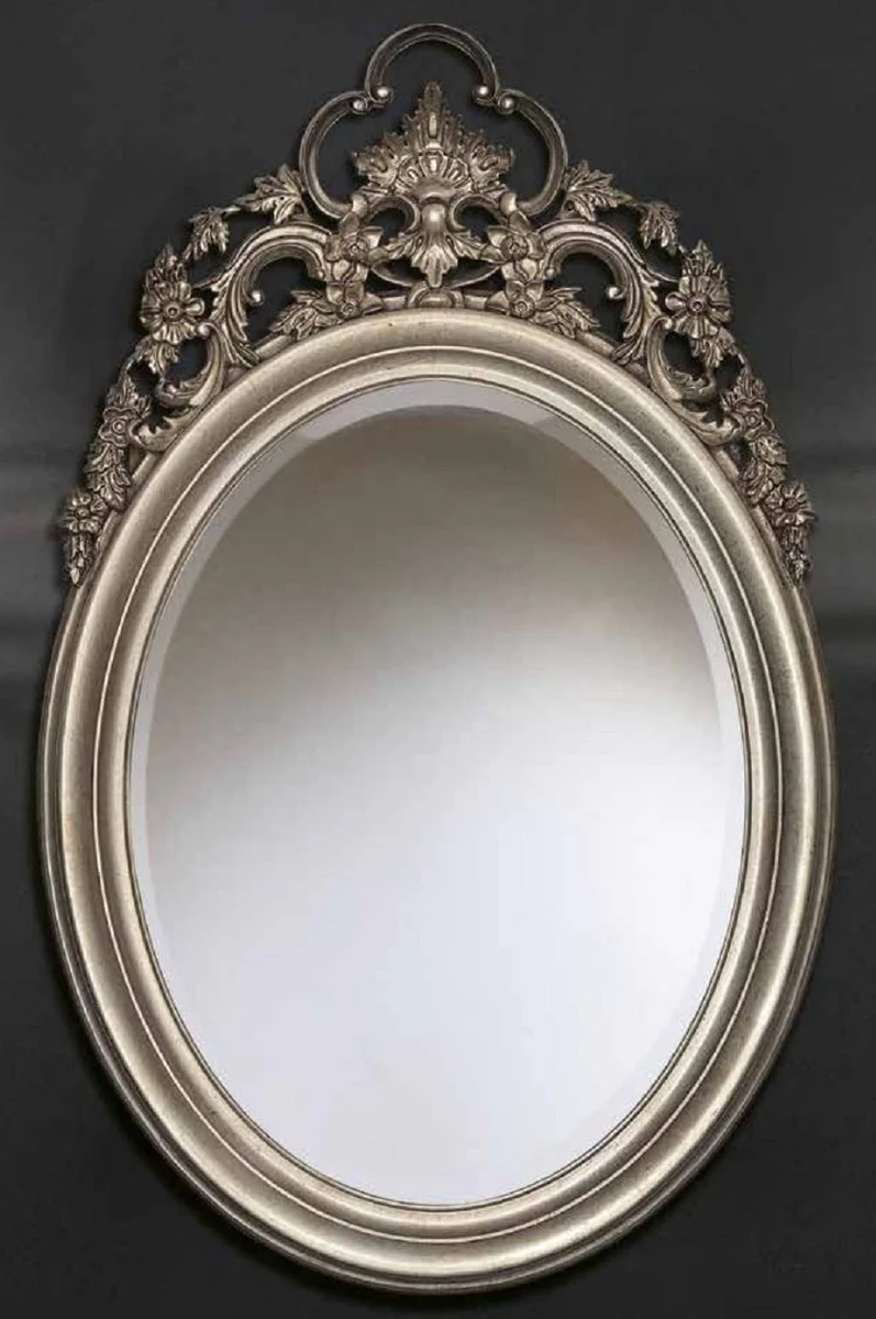 Luxury Baroque Wall Mirror Silver - Oval Mirror in Baroque Style - Baroque Living Room Mirror - Baroque Wardrobe Mirror - Baroque Furniture - Luxury Quality - Made in Italy
