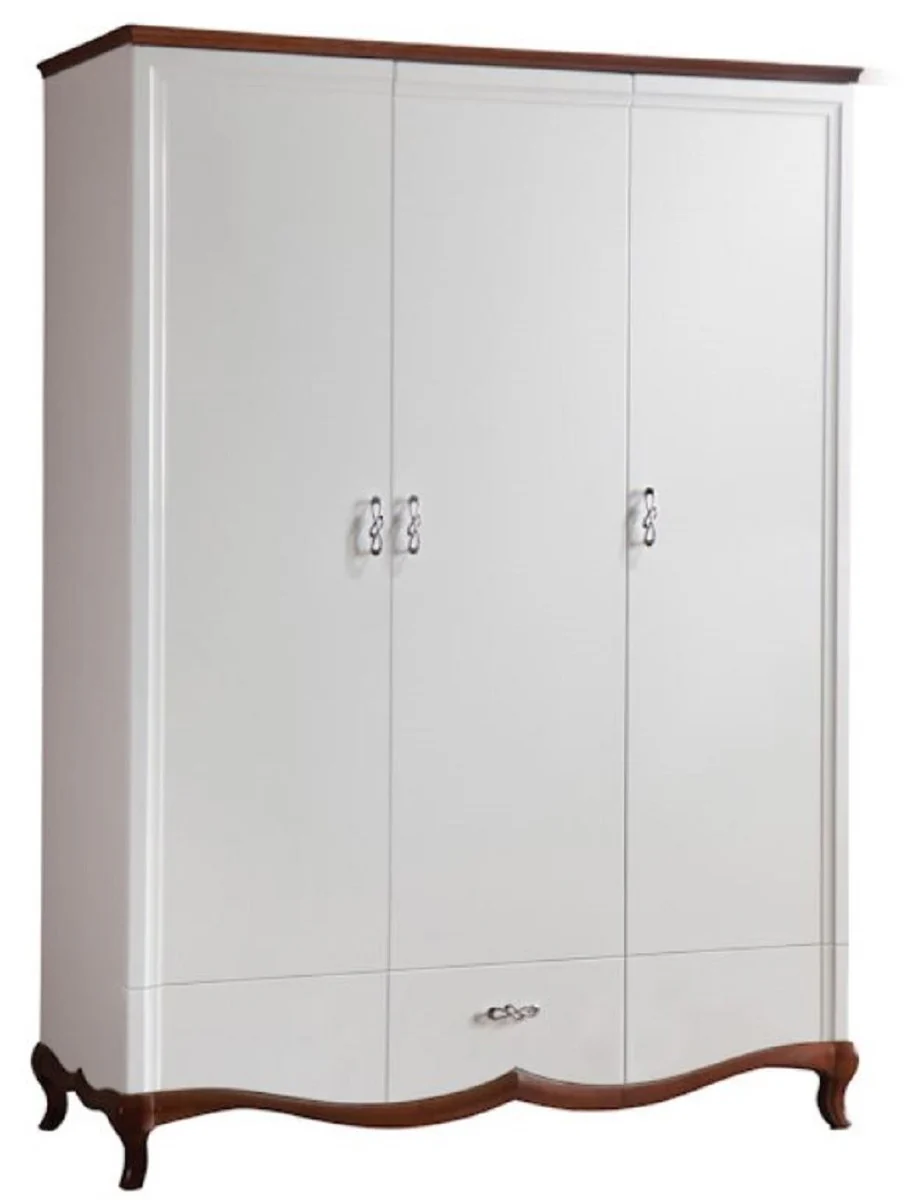 Luxury Art Deco bedroom wardrobe white / dark brown 164.2 x 62.5 x H. 209.5 cm - wardrobe with 3 doors and drawer - bedroom furniture