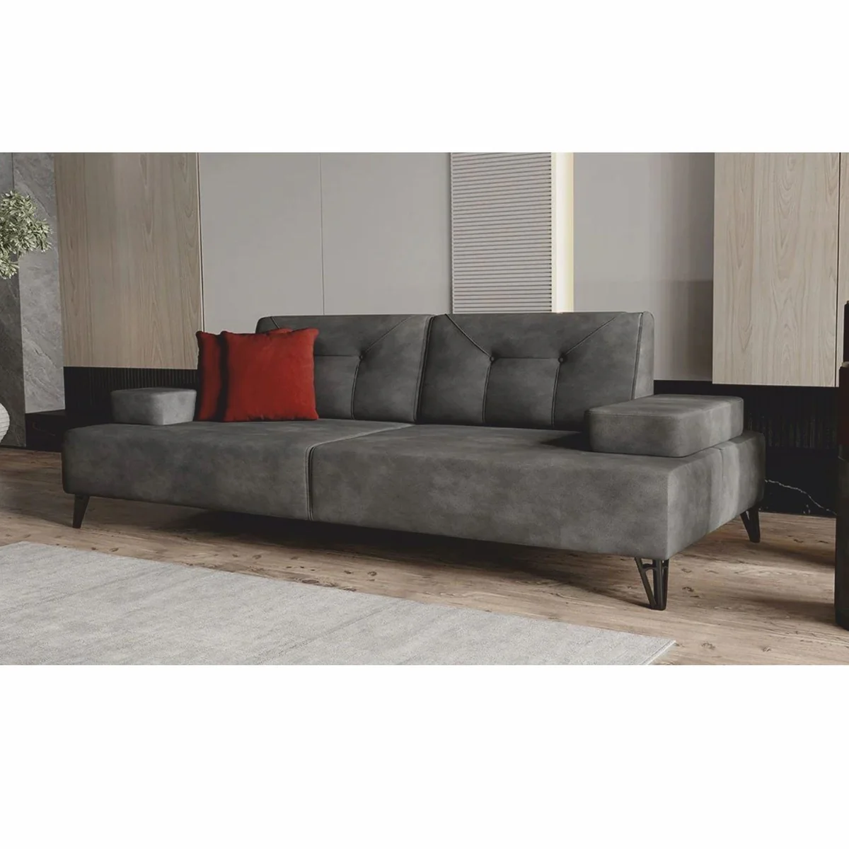 Luxus 3er Sofa mit verstellbaren Arm- und Rückenlehnen Grau 226 cm - Wohnzimmer Möbel