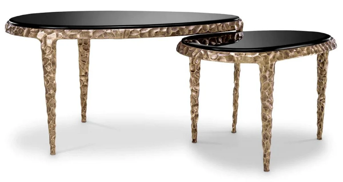 Luxury side table set vintage brass / black - 2 aluminum tables with glass tops - living room furniture - hotel furniture - luxury furniture - luxury furnishings - furniture luxury