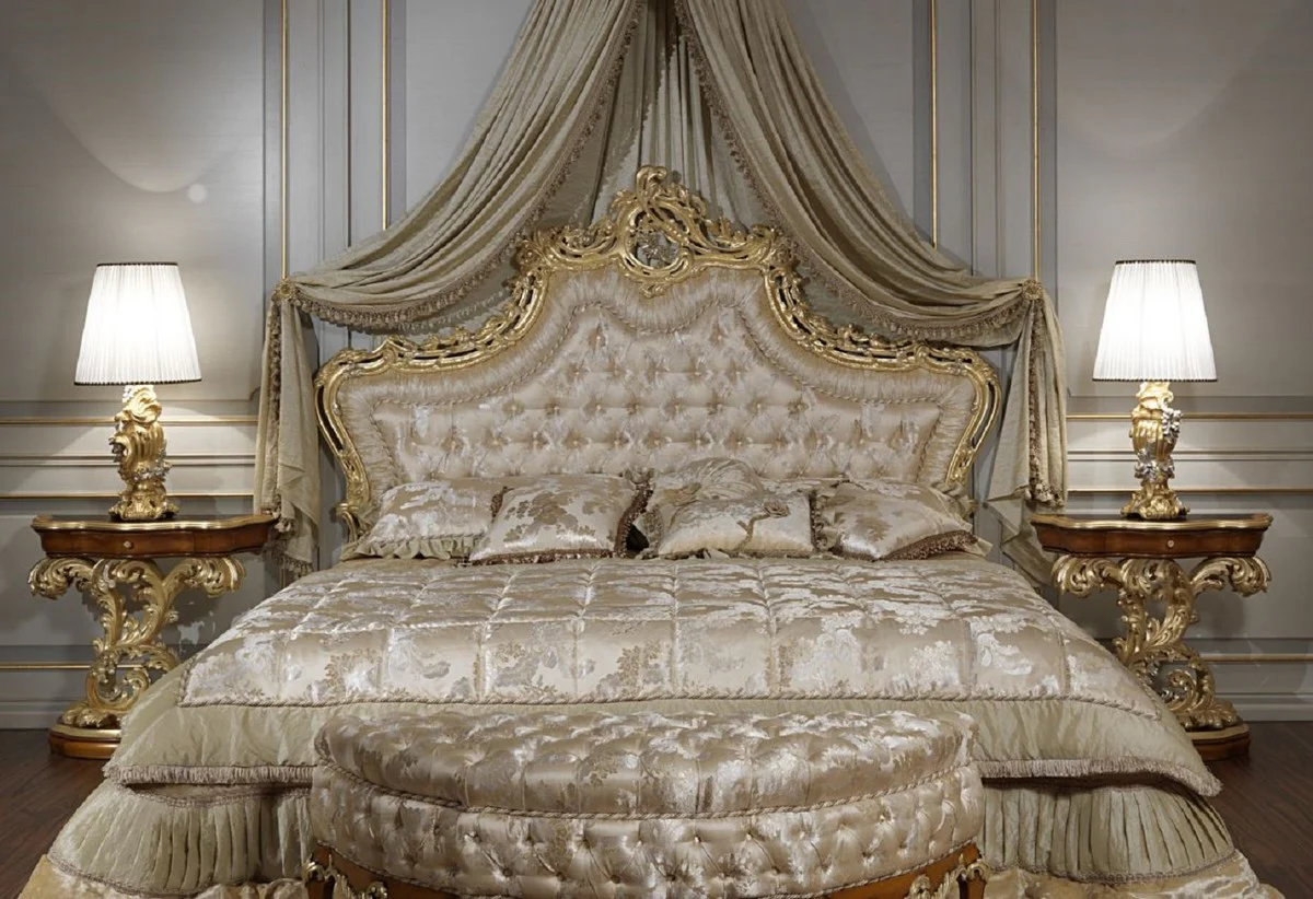 Luxury Baroque bedroom set - 1 double bed with headboard & 1 canopy & 2 bedside tables & 1 bench - Baroque bedroom furniture - Baroque hotel furniture - Noble & magnificent