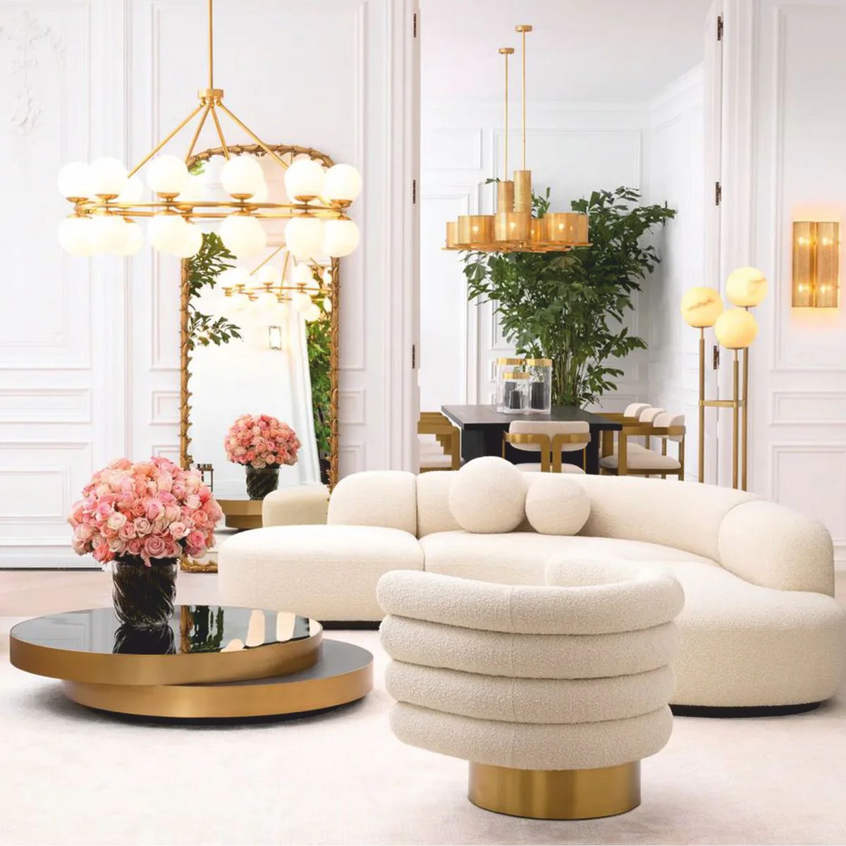 Luxus Ecksofa Creme / Schwarz 300 x 257 x H. 70 cm - Wohnzimmer & Hotel Möbel