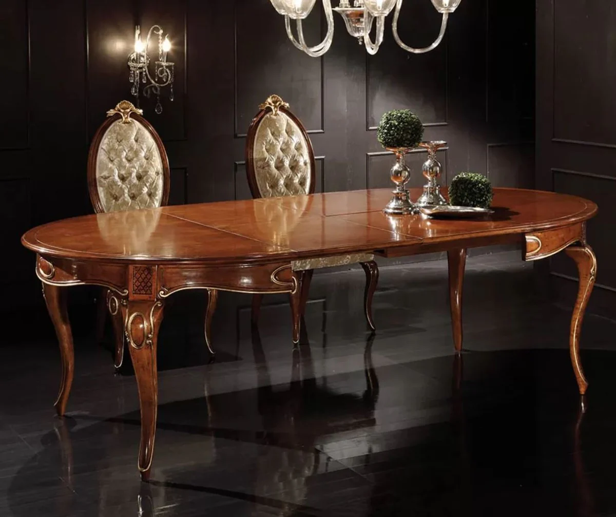 Luxury Baroque Dining Room Set Brown / Gold - 1 Extendable Baroque Dining Table & 6 Baroque Dining Chairs - Dining Room Furniture in Baroque Style - Luxury Quality - Made in Italy