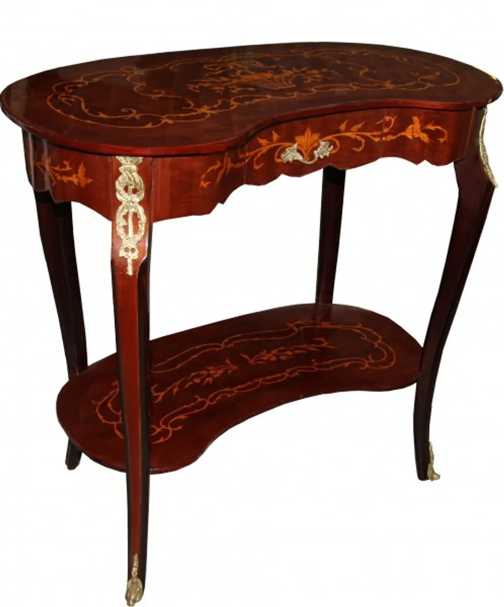 Baroque console table with drawers brown inlay H 80 cm, W 81 cm Kidney-shaped - antique style - Baroque telephone table