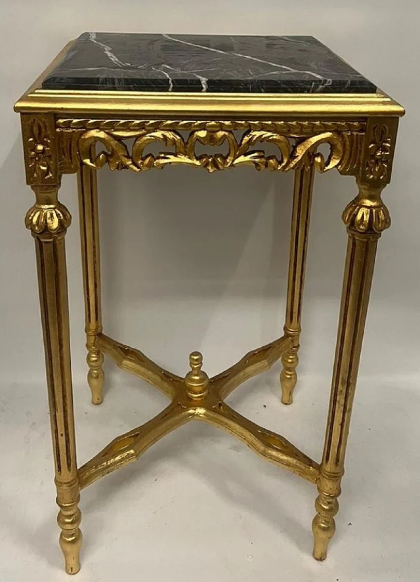 Baroque side table gold / black - square antique style table with marble top - living room furniture in baroque style - antique style furniture - baroque furniture
