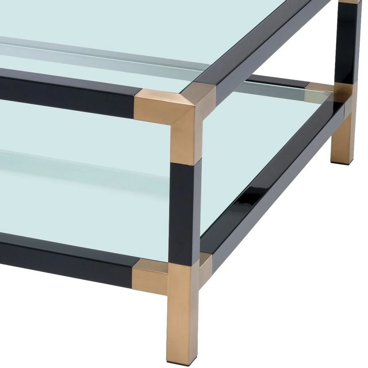 Luxury coffee table black / brass 100 x 100 x H. 45 cm - Living room table with glass tops - Luxury furniture