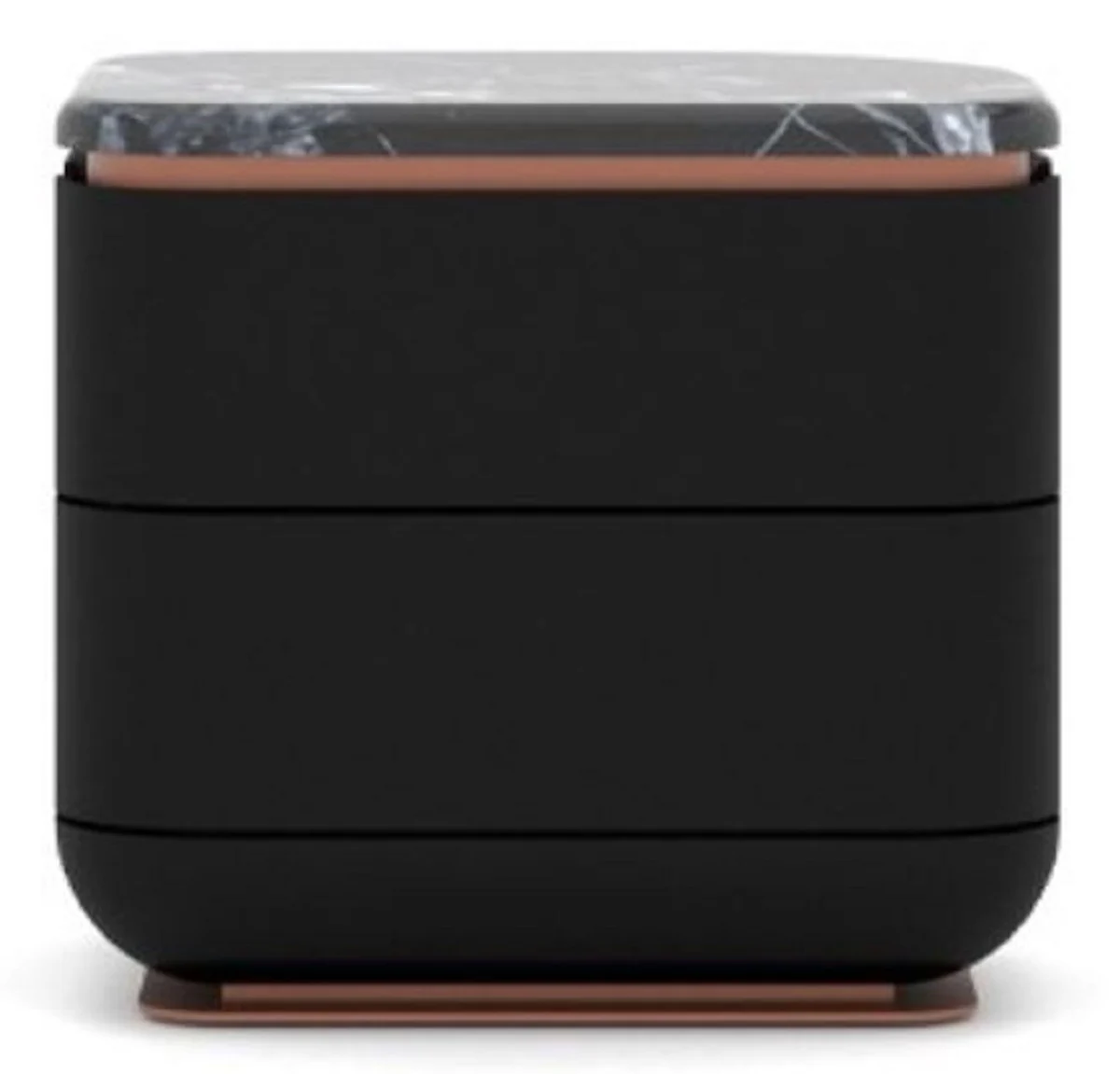 Luxury nightstand black / copper 60 x 50 x H. 57 cm - Solid wood bedside table with 2 drawers and marble top - Bedroom furniture - Hotel furniture - Luxury furniture