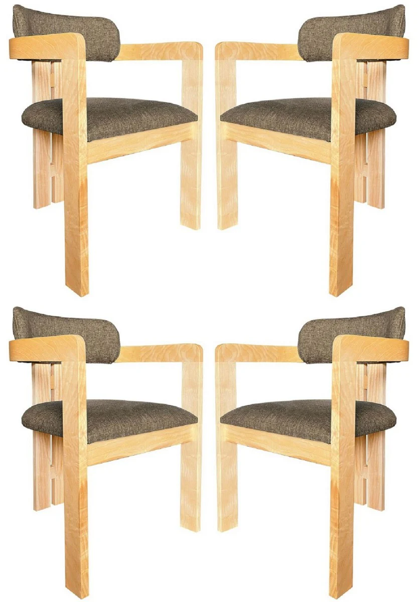 Luxury dining room chair set of 4 with armrests black / natural color 56 x 54 x H. 82 cm - dining room furniture - restaurant furniture - solid wood furniture - luxury furniture