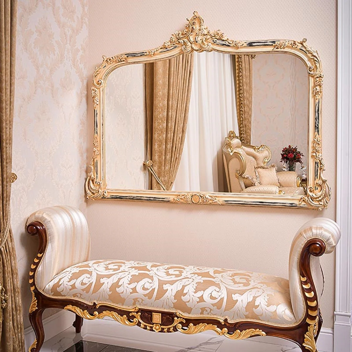 Luxury Baroque Mirror Antique Cream H. 171 cm - Baroque Furniture - Made in Italy