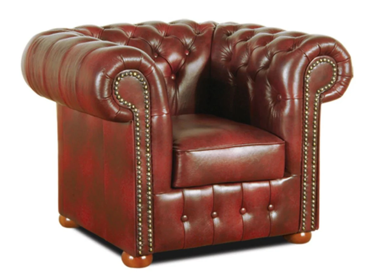 Chesterfield genuine leather armchair wine red 110 x 90 x H. 78 cm - luxury collection