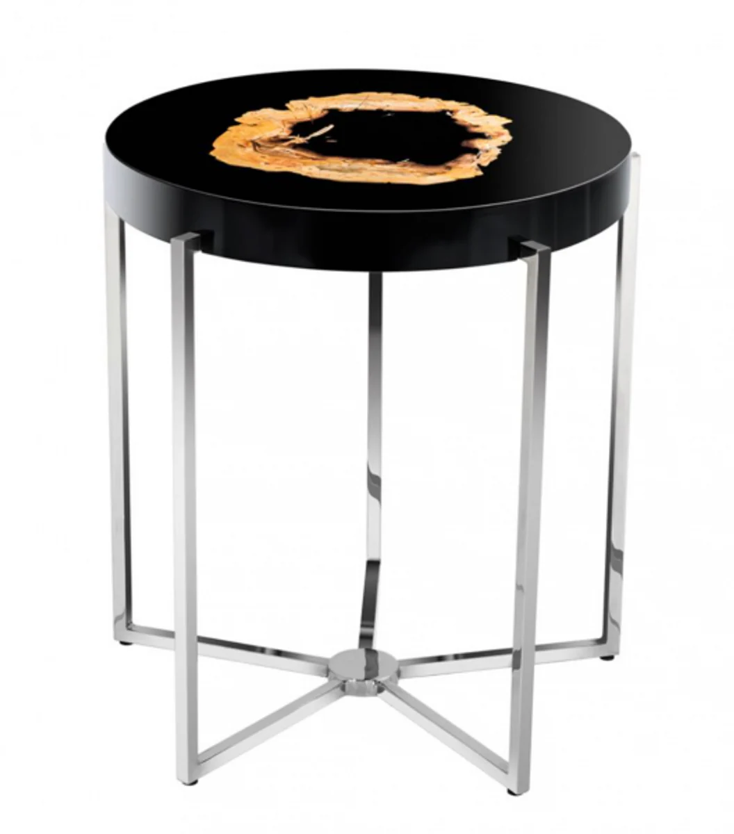 Luxury side table hollow steel nickel finish 51 x H 56 cm - Luxury Collection
