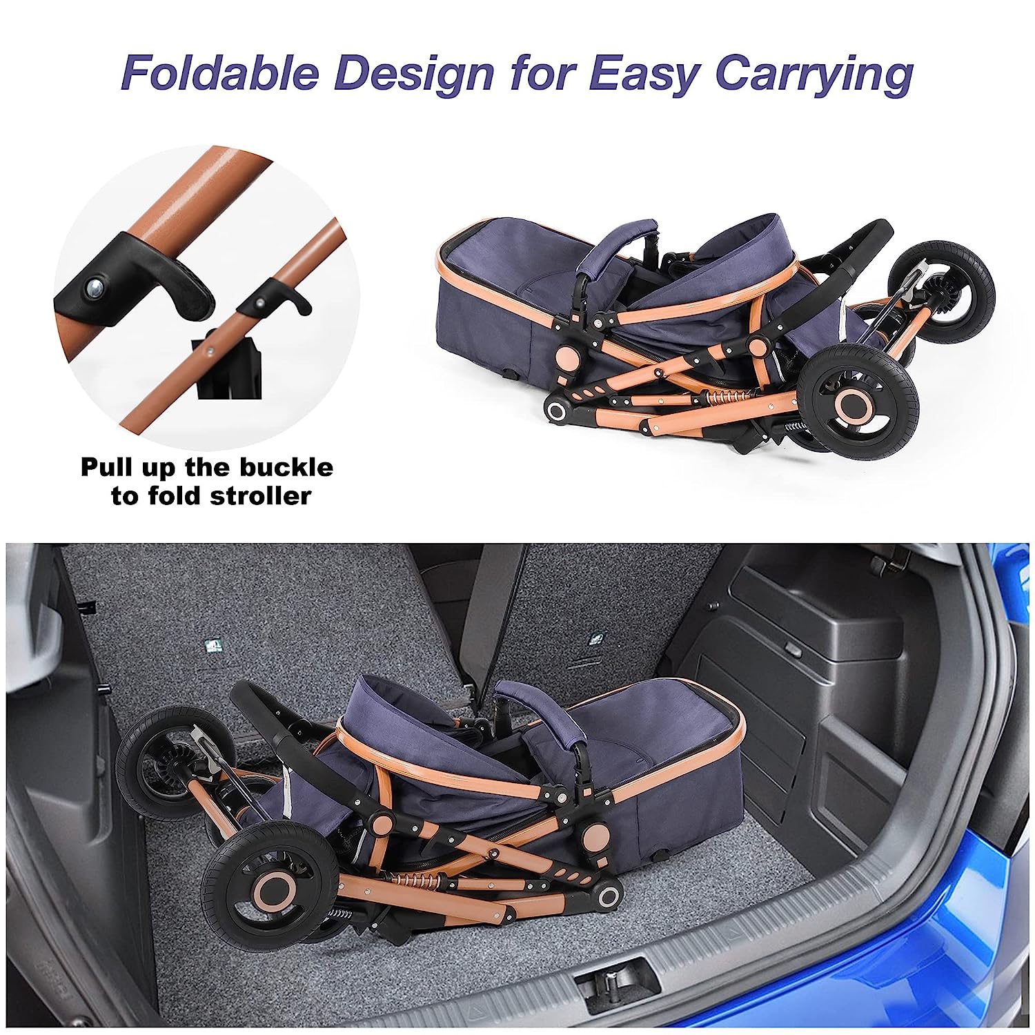 Kinderwagen, Hochformat-Kinderwagen, umkehrbarer Stubenwagen für Neugeborene, faltbarer Kinderwagen mit Fußabdeckung, Getränkehalter, Netz, Sicherheitshandschlaufe (Celadon)