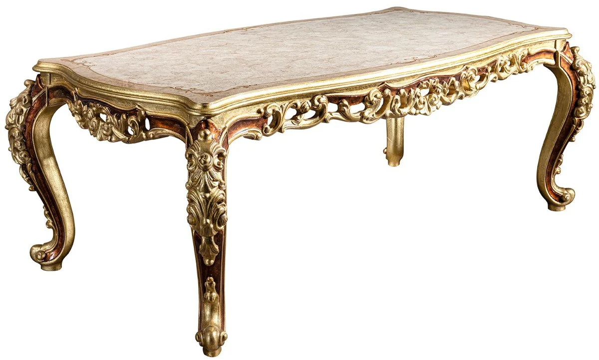 Luxury baroque dining table cream / beige / brown / gold 210 x 110 x H. 85 cm - magnificent solid wood dining room table - dining room furniture in the baroque style