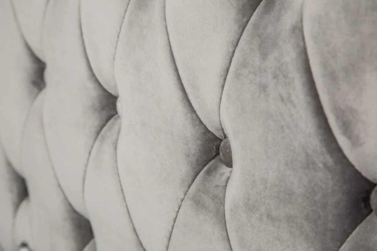 Chesterfield velvet double bed silver gray / silver 190 x 215 x H. 130 cm - Solid wood bed with headboard - Chesterfield bedroom furniture