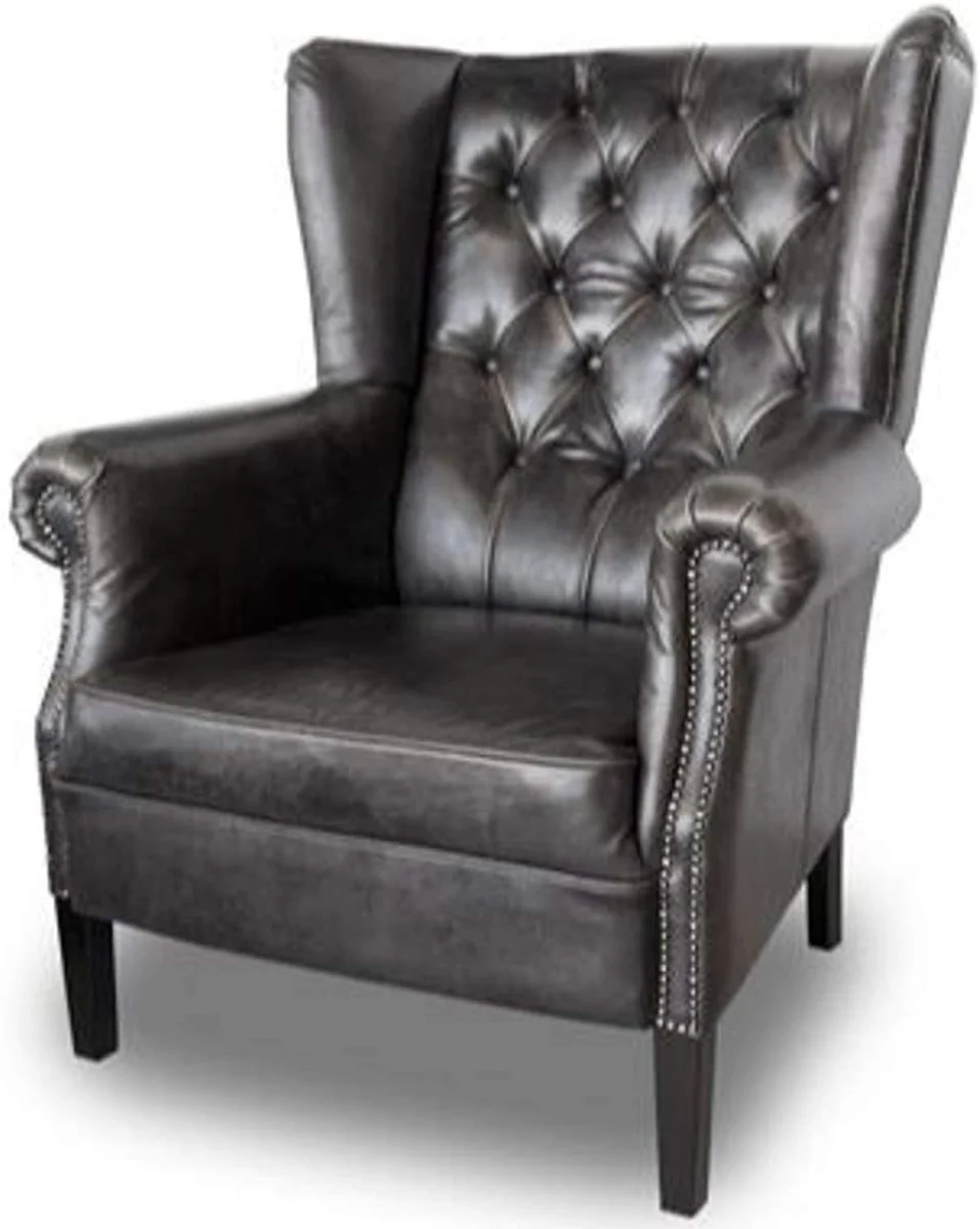 Chesterfield Buffalo real leather armchair made of solid wood - luxury living room furniture - vintage