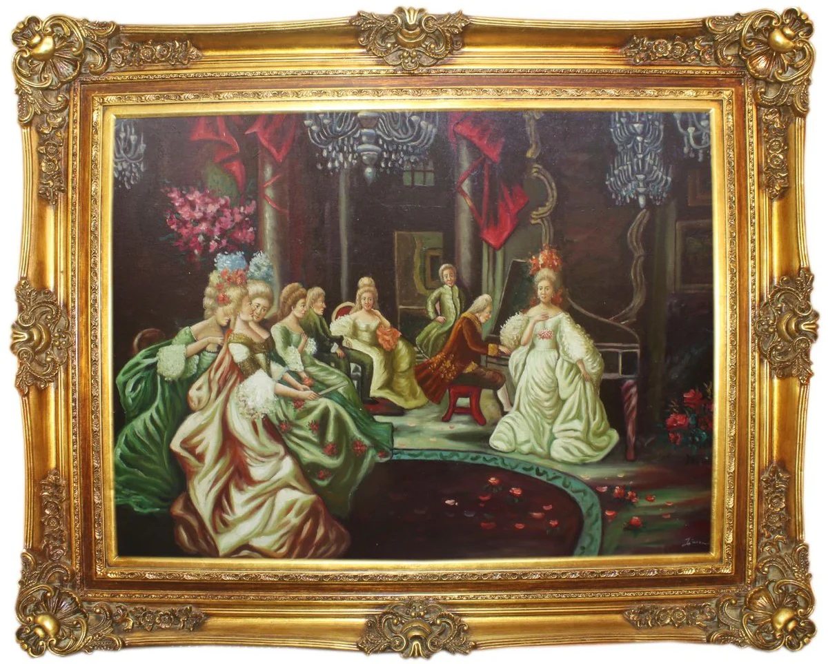 Baroque oil painting Classical Concert 2 Multicolored / Gold 160 x 10 x H. 130 cm - Hand-painted painting with a magnificent frame in the Baroque style - Baroque furniture