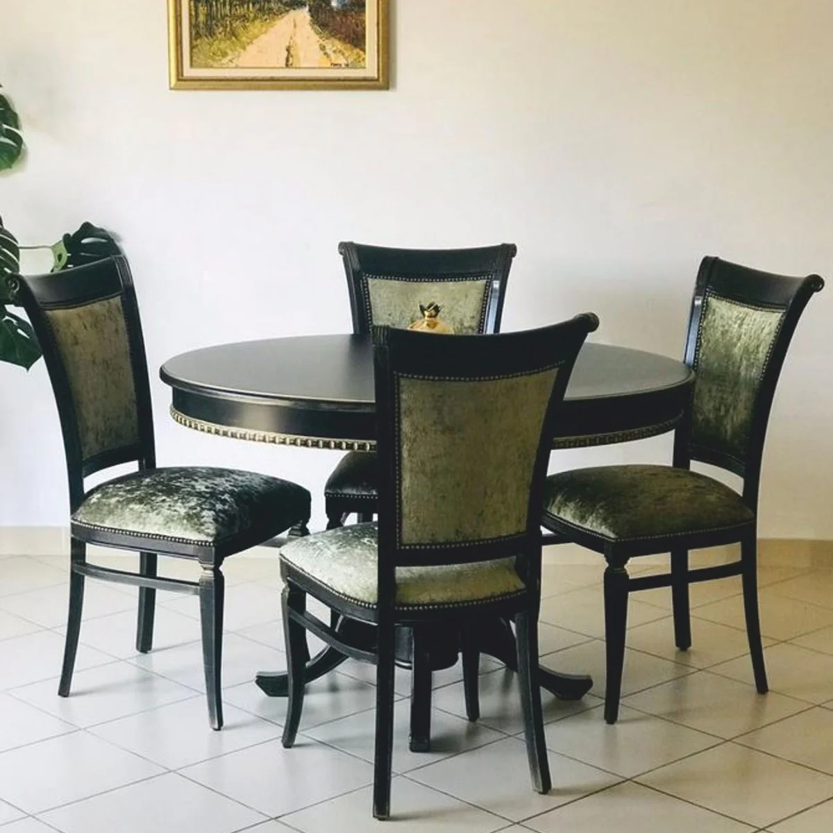 Luxury Baroque Dining Room Set Black / Gold - 1 Baroque Dining Table & 4 Baroque Chairs