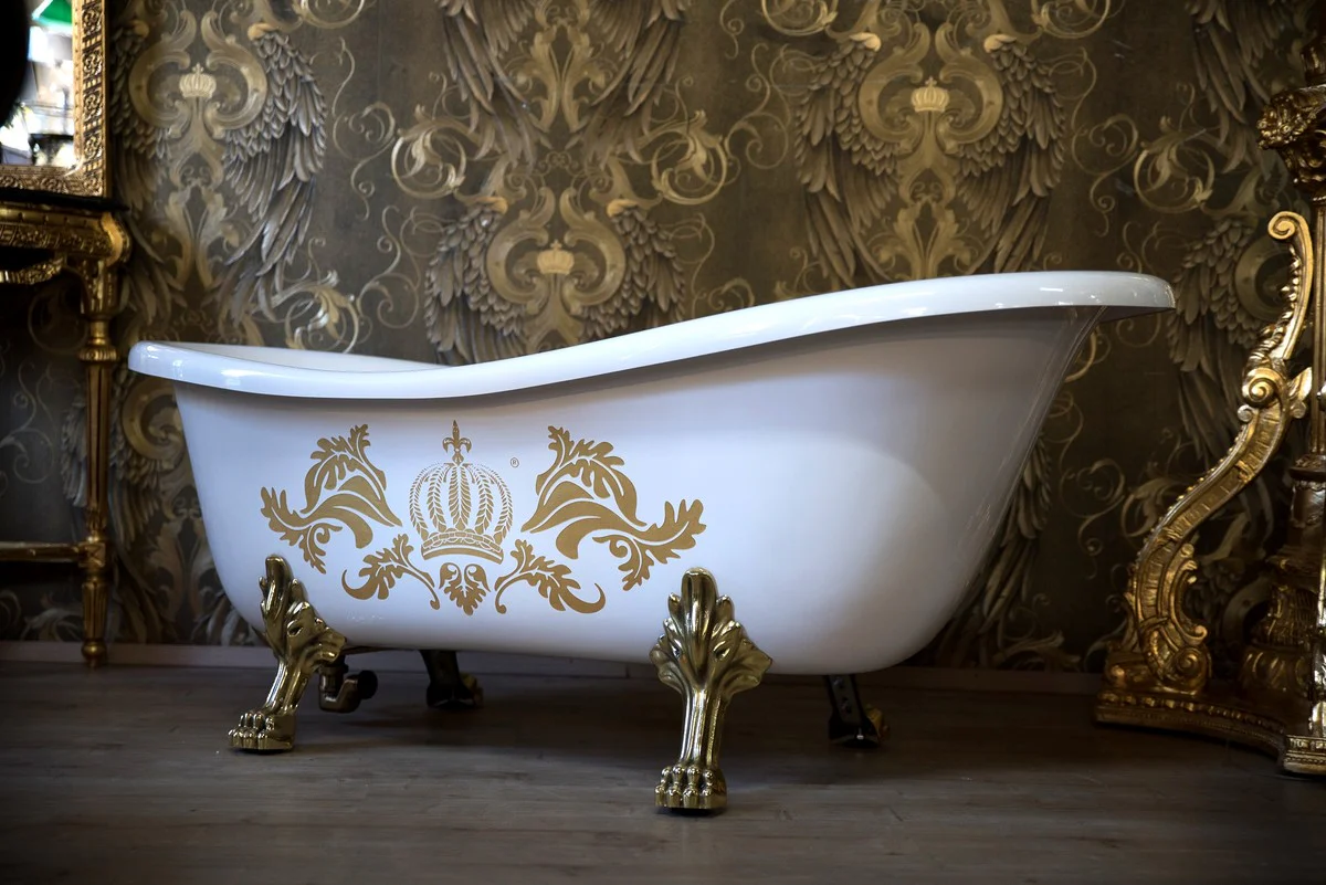 Pompöös by Luxus bathtub deluxe freestanding by Harald Glööckler white / gold / white 1560mm with gold-colored lion feet