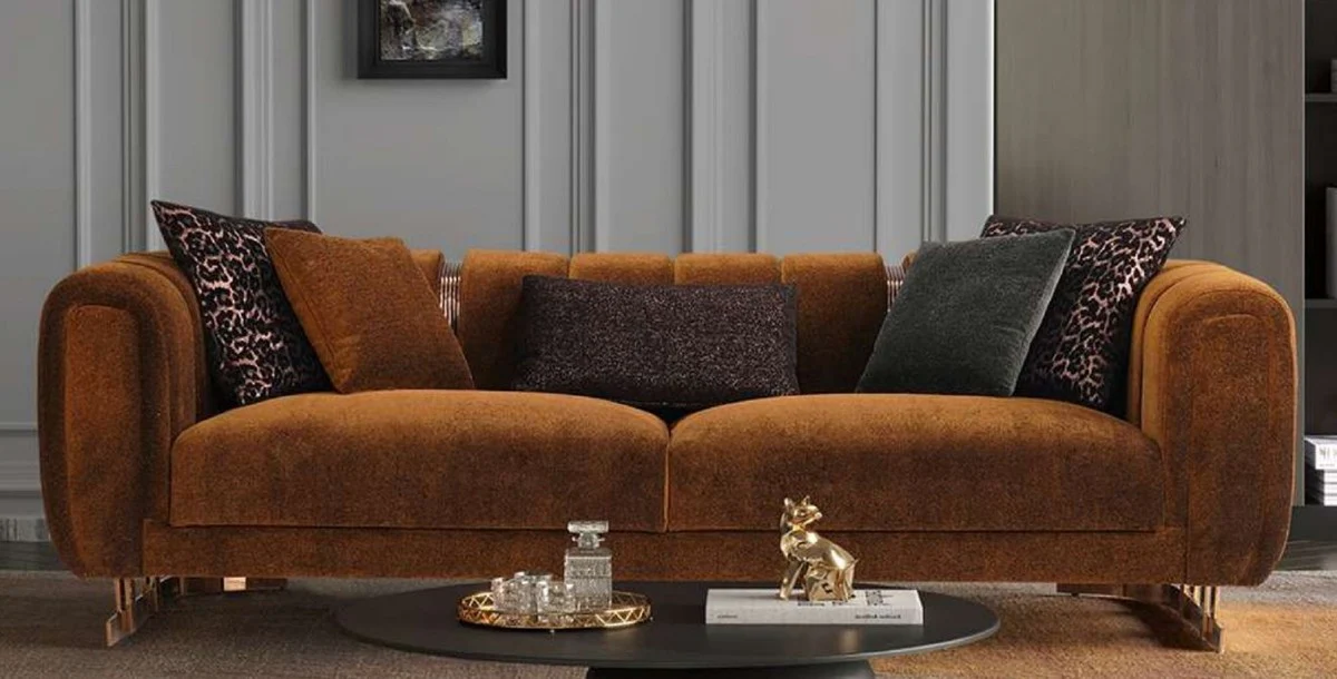 Luxury sofa brown / copper 240 x 100 x H. 60 cm - living room sofa - hotel sofa - living room furniture - hotel furniture - luxury furniture - luxury furnishings
