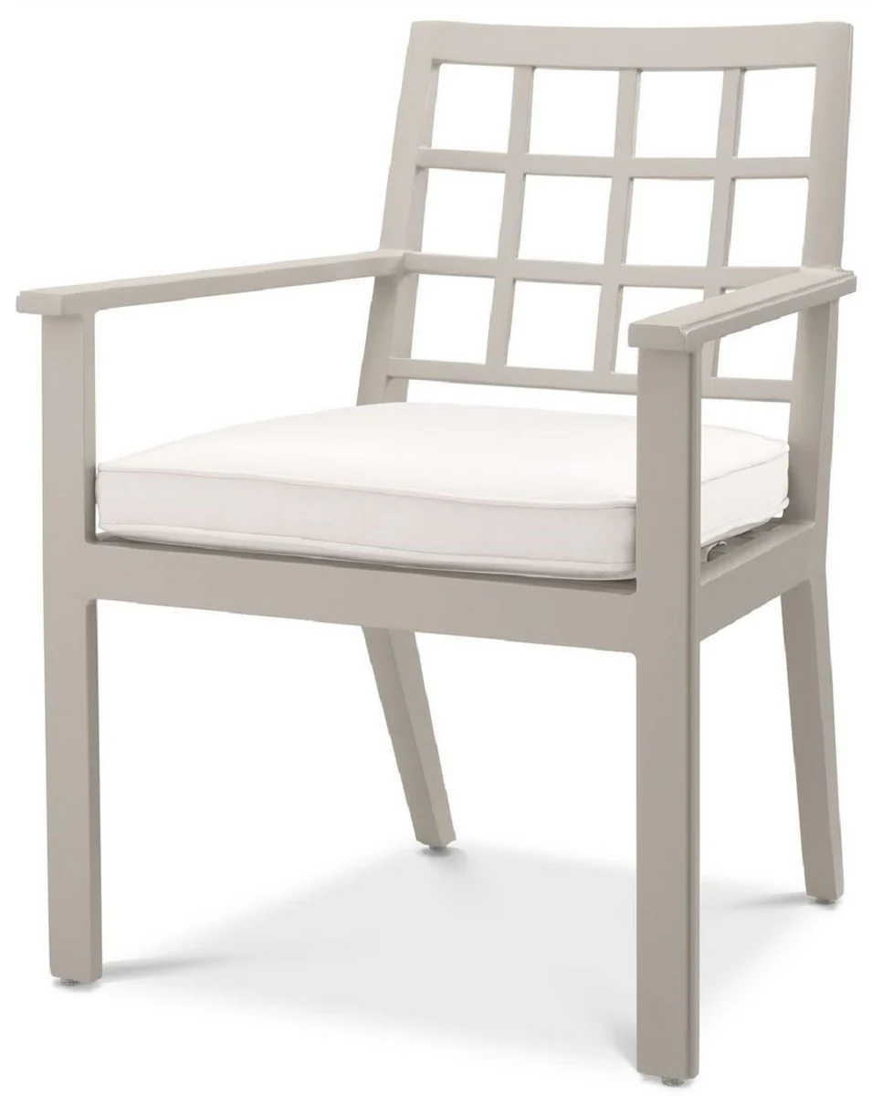 Luxury dining room chair with armrests sand color / white 64.5 x 65 x H. 88.5 cm - weatherproof aluminum chair with seat cushion - garden patio chair - luxury quality
