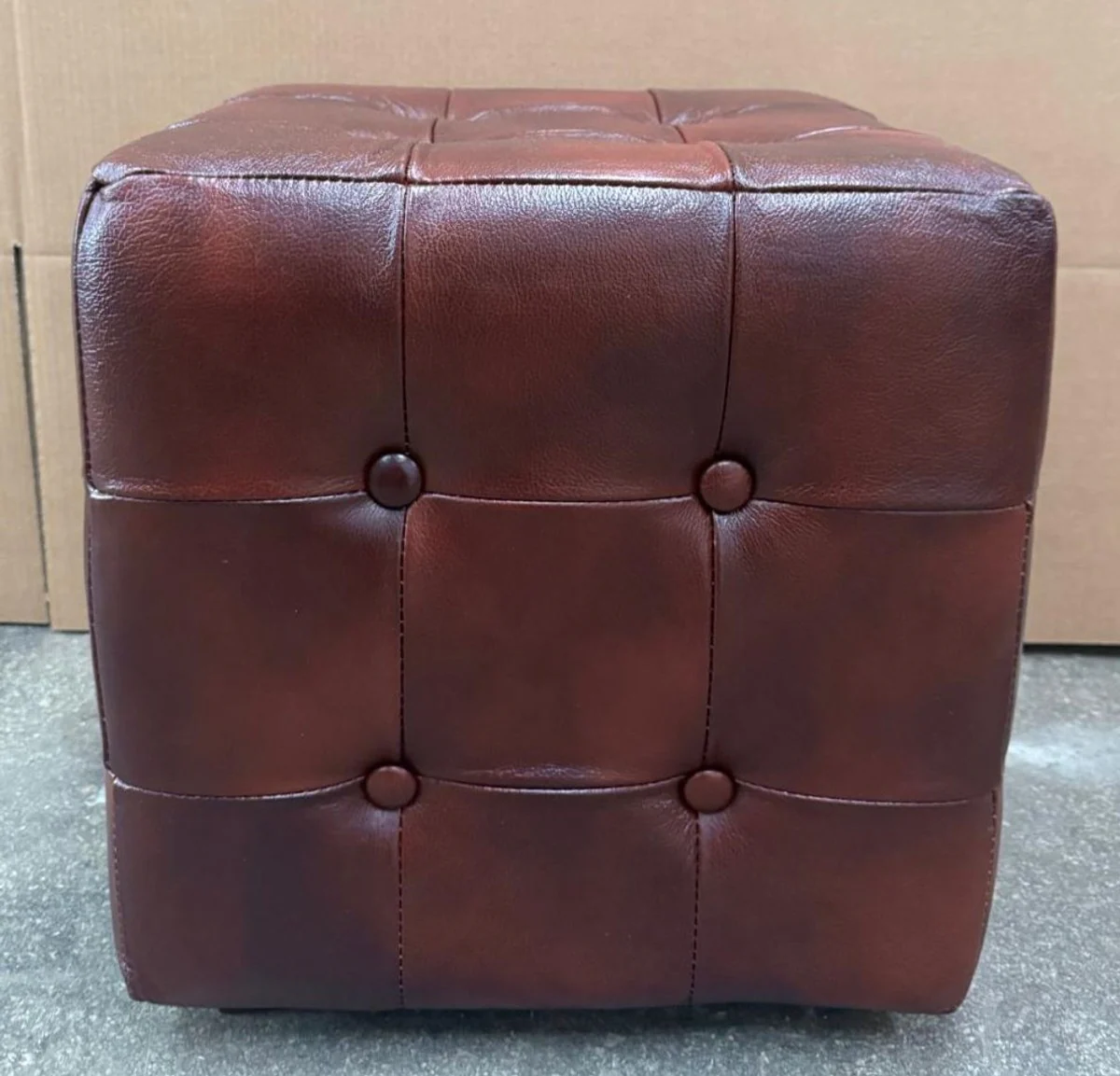 Luxus Chesterfield Leder Echtleder Hocker Sitzhocker Dunkelbraun