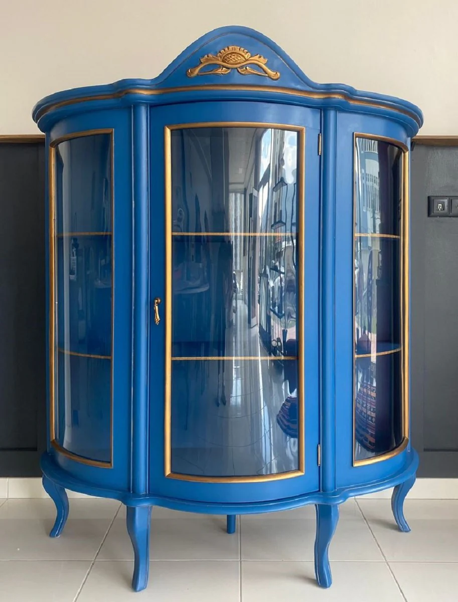 Luxury baroque display cabinet blue / gold - baroque style display cabinet with glass door - luxury dining room furniture in baroque style - baroque dining room furniture - noble & magnificent