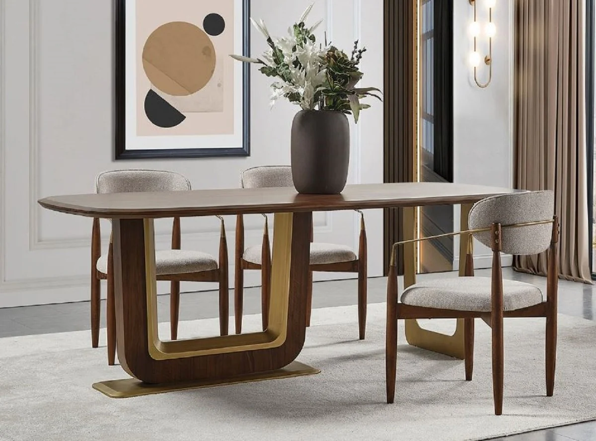 Luxury dining room chair set of 6 with armrests gray / brown / brass 69 x 52 x H. 90 cm - Dining room furniture - Restaurant furniture - Dining room furnishings - Luxury furniture - Luxury furnishings