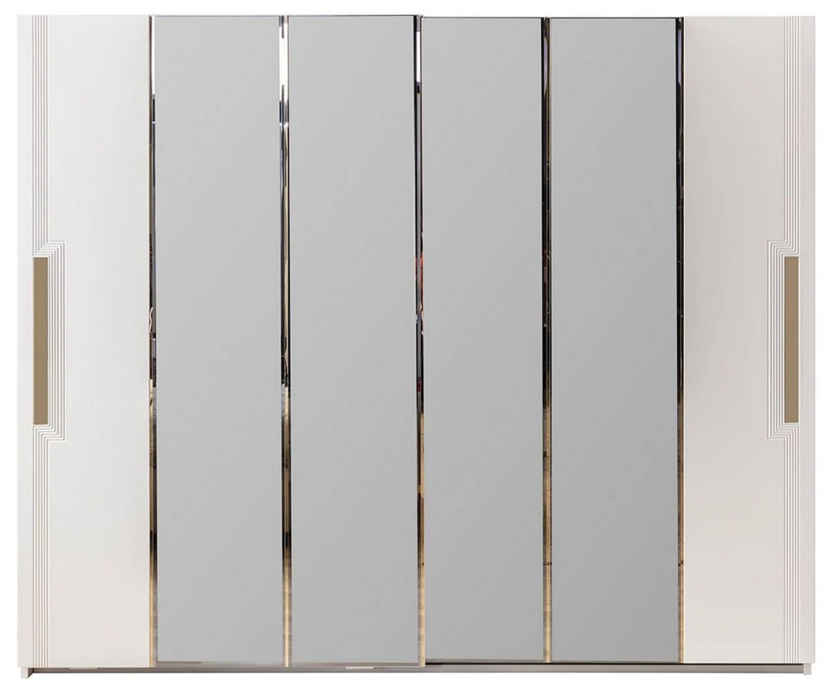 Luxury bedroom wardrobe white / gold 260 x 70 x H. 220 cm - Mirrored solid wood wardrobe with 2 sliding doors - Luxury bedroom furniture