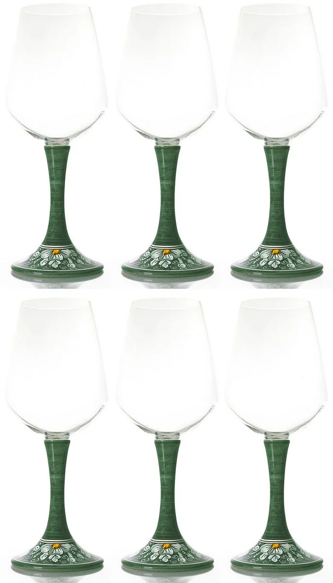 Luxury wine glass set of 6 green / multicolored H. 23.5 cm - Handmade & hand-painted wine glasses - Hotel & Restaurant Accessories - Luxury quality - Made in Italy