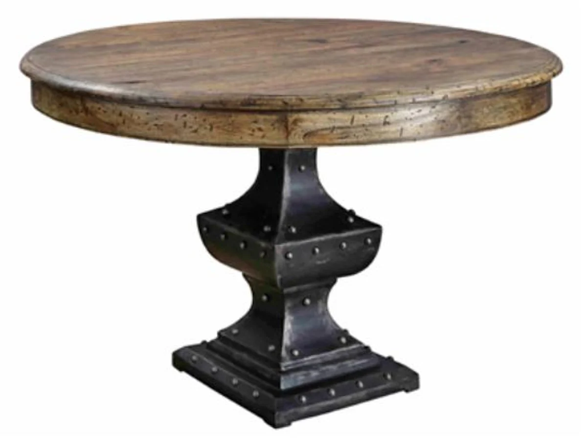 Solid wood dining table brown / black Ø 122 x H. 76 cm - dining room furniture