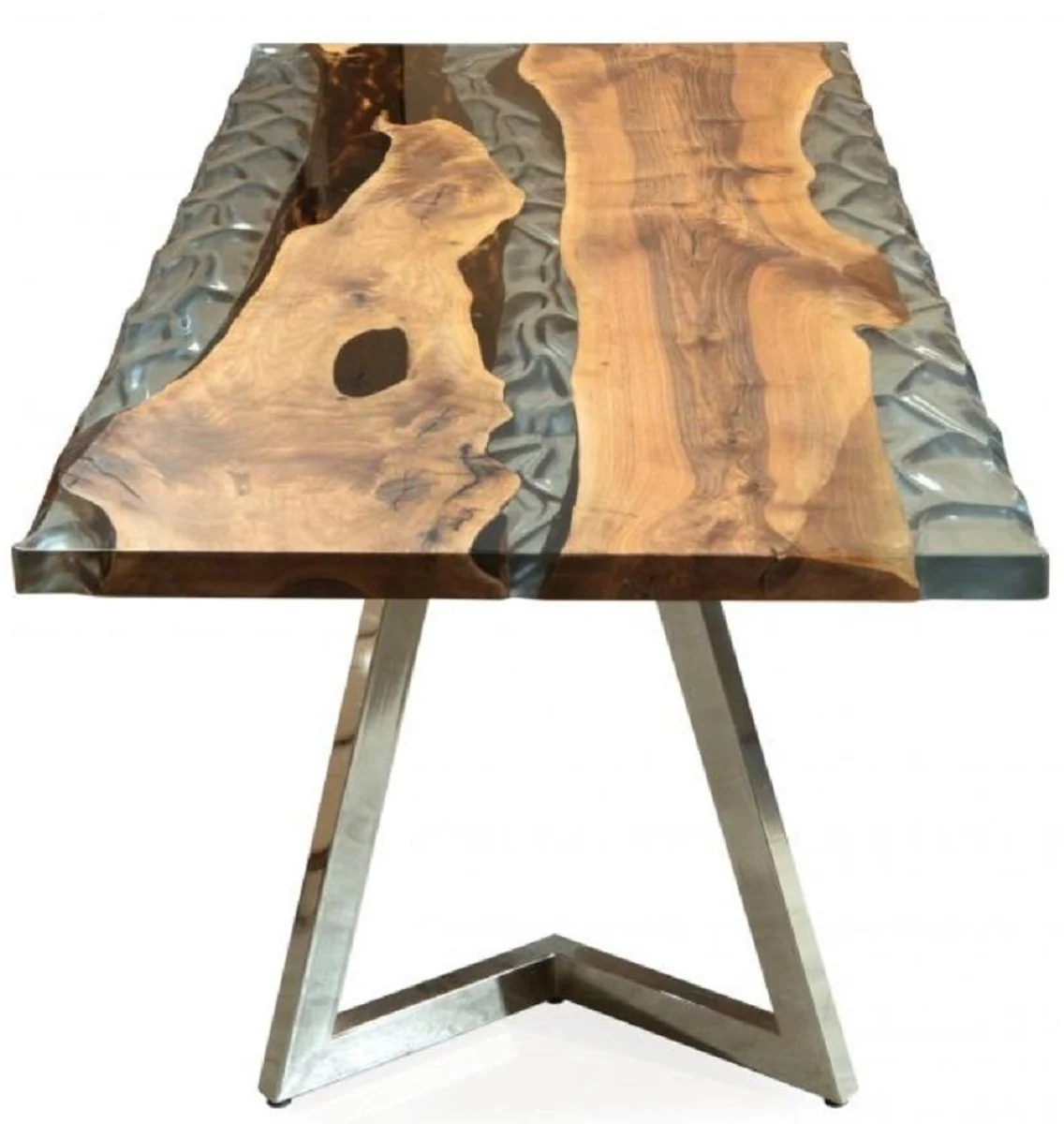 Luxury dining table brown / silver 230 x 100 x H. 76 cm - Rectangular kitchen table with epoxy resin - Dining room furniture - Epoxy resin furniture - Luxury furniture