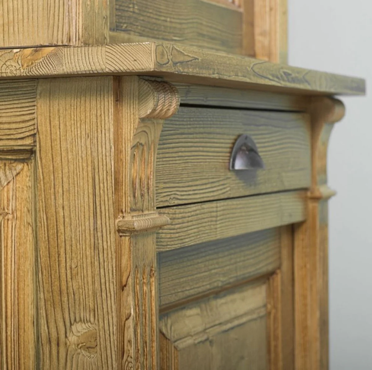 Country house style shelf cabinet brown 73 x 51 x H. 240 cm - solid wood cabinet with 2 doors and drawer - bookcase in country house style