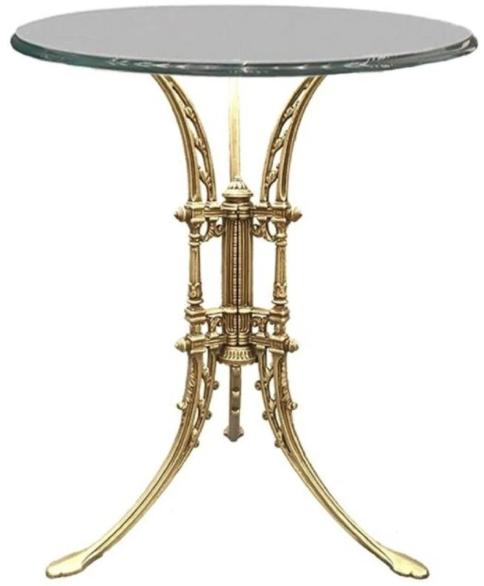 Luxury Art Nouveau side table gold Ø 70 x H. 74 cm - hand-forged wrought iron table with glass top - living room garden patio furniture