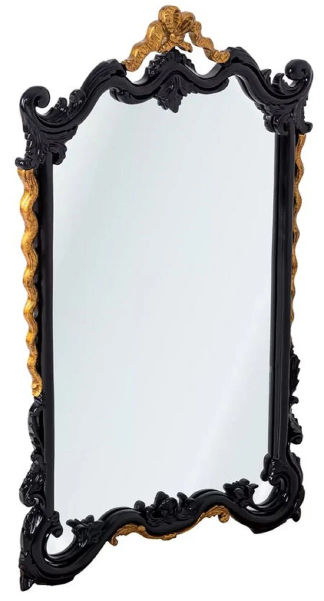 Luxury baroque mirror black / antique gold H. 97 cm - baroque style furniture