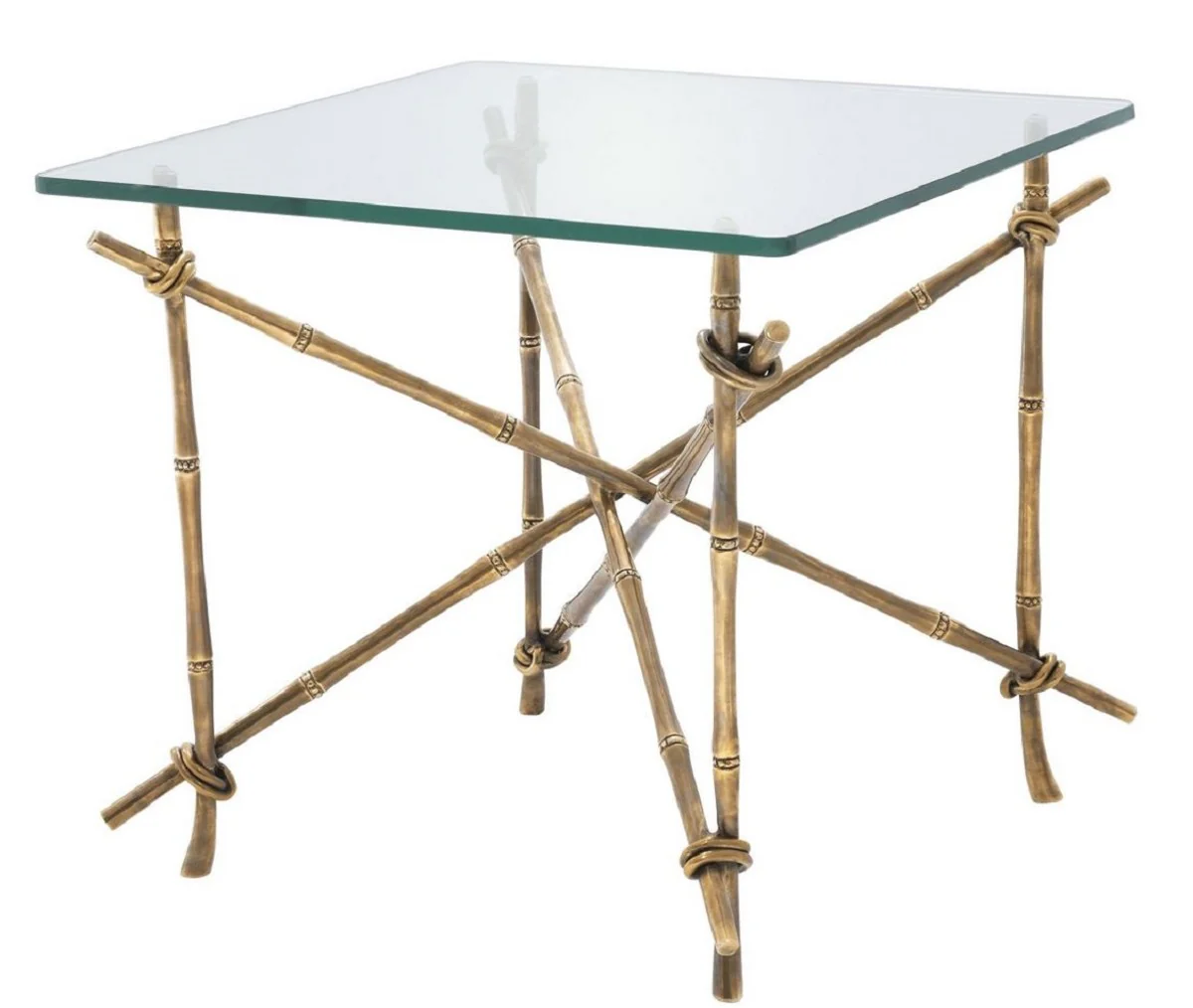 Luxury side table vintage brass colored 55 x 55 x H. 49.5 cm - brass table with glass top - luxury furniture