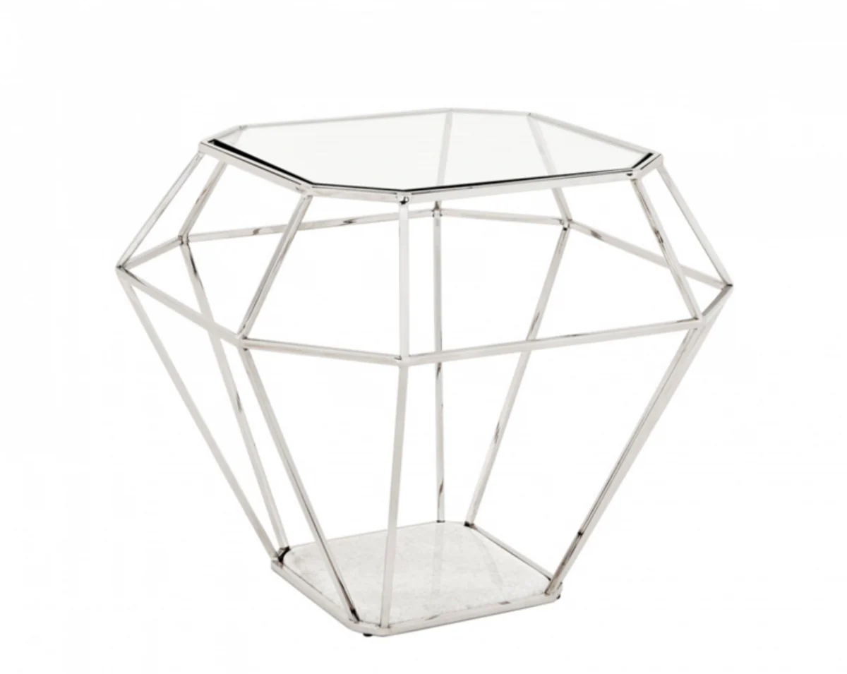 Luxury Art Deco Designer Side Table Nickel with White Marble Top - Luxury Side Table Hotel Furniture