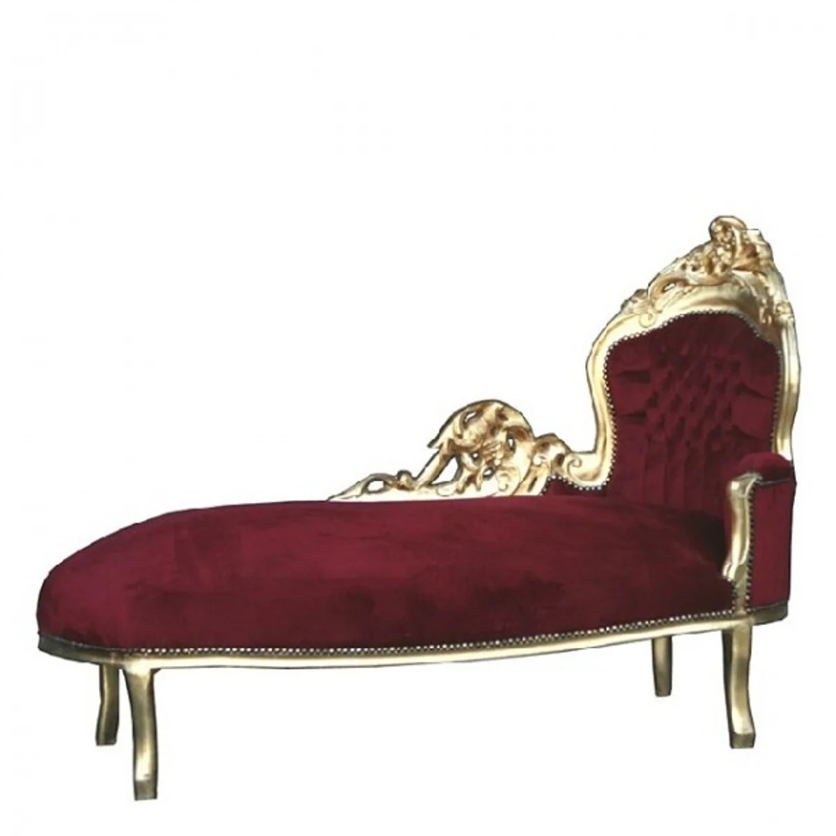 Baroque Chaise Longue King Bordeaux/Gold - Recamiere Living Room Lounger
