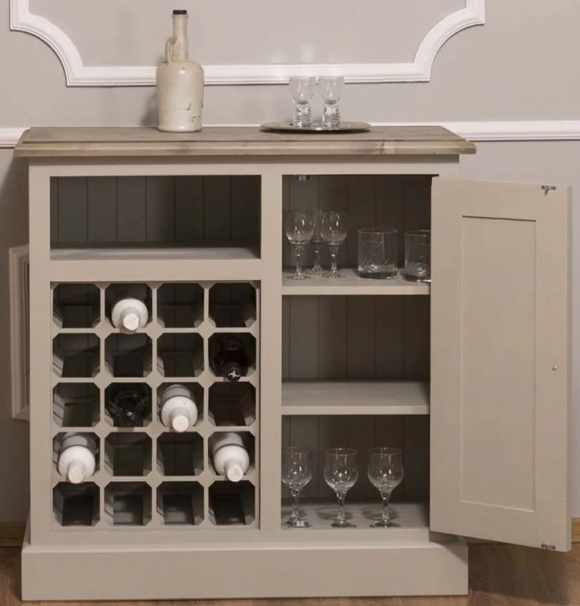 Country house style wine cabinet with door beige / natural color 90 x 41 x H. 90 cm - country house style furniture
