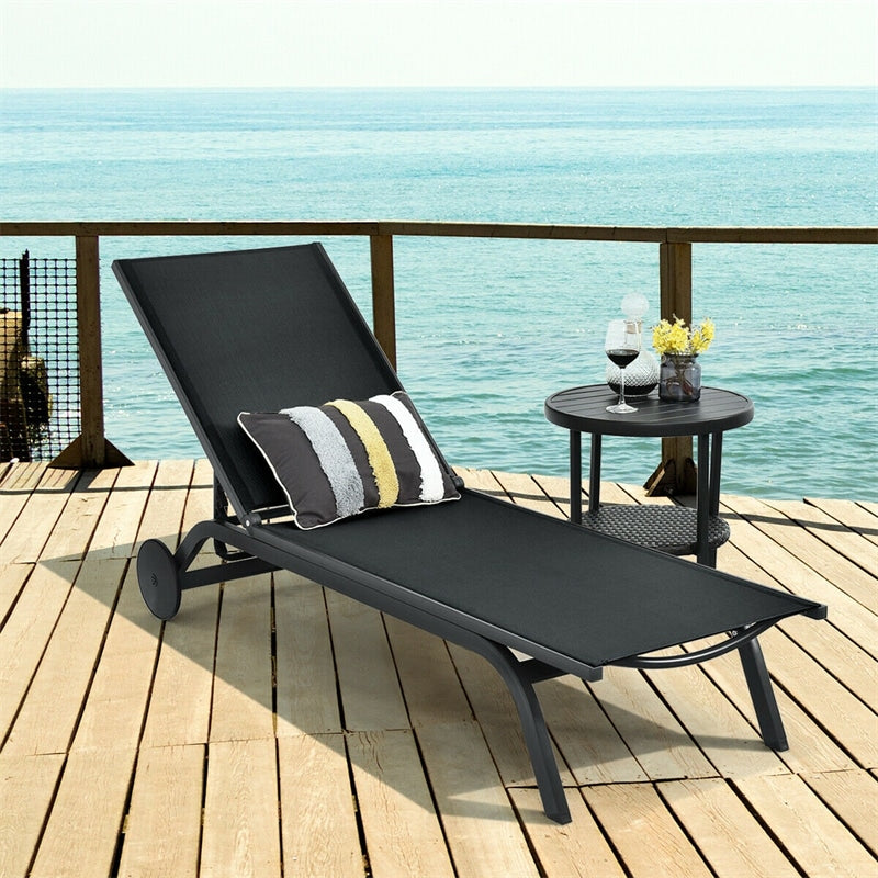 6-Position verstellbarer Patio Chaise Lounge Chair Outdoor Beach Recliner mit Rädern