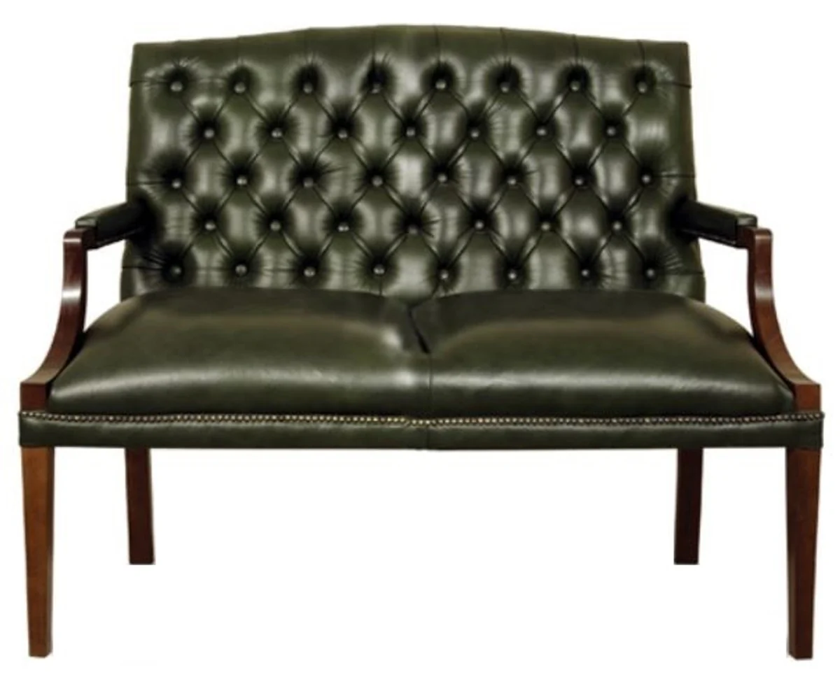Chesterfield 2-seater bench with armrests dark green / dark brown 120 x 60 x H. 100 cm - real leather furniture