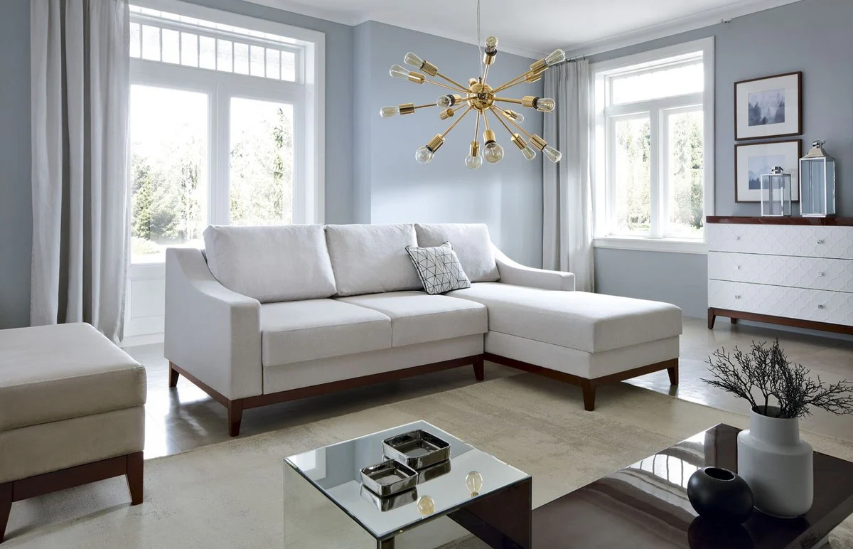 Luxury corner sofa white / dark brown 225 x 173 x H. 77 cm - Living room sofa with sleeping function - Living room furniture - Luxury furniture - Luxury interior