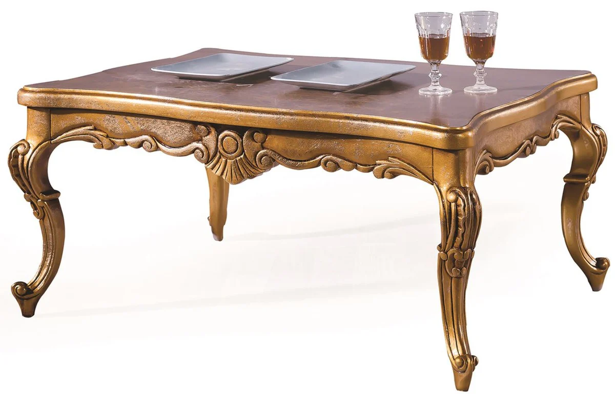 Luxury baroque coffee table antique gold 100 x 90 x H. 45 cm - living room table with glass top - baroque style living room furniture