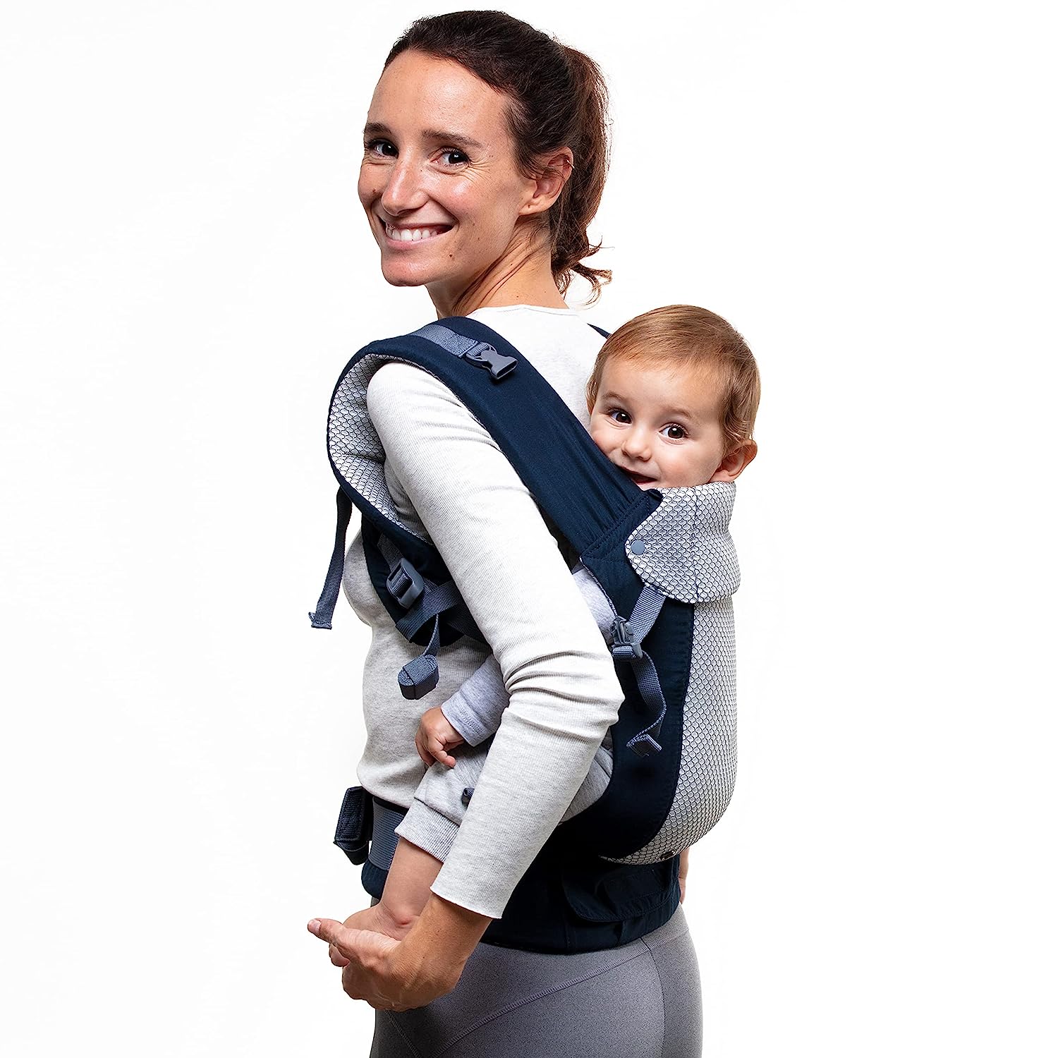 Babytrage für Neugeborene bis Kleinkinder – alle Positionen Babytrage, Babytrage-Rucksack und Baby-Vordertrage mit verstellbarem Sitz, ergonomische Babytrage, 3,3–15,6 kg (Marineblau)