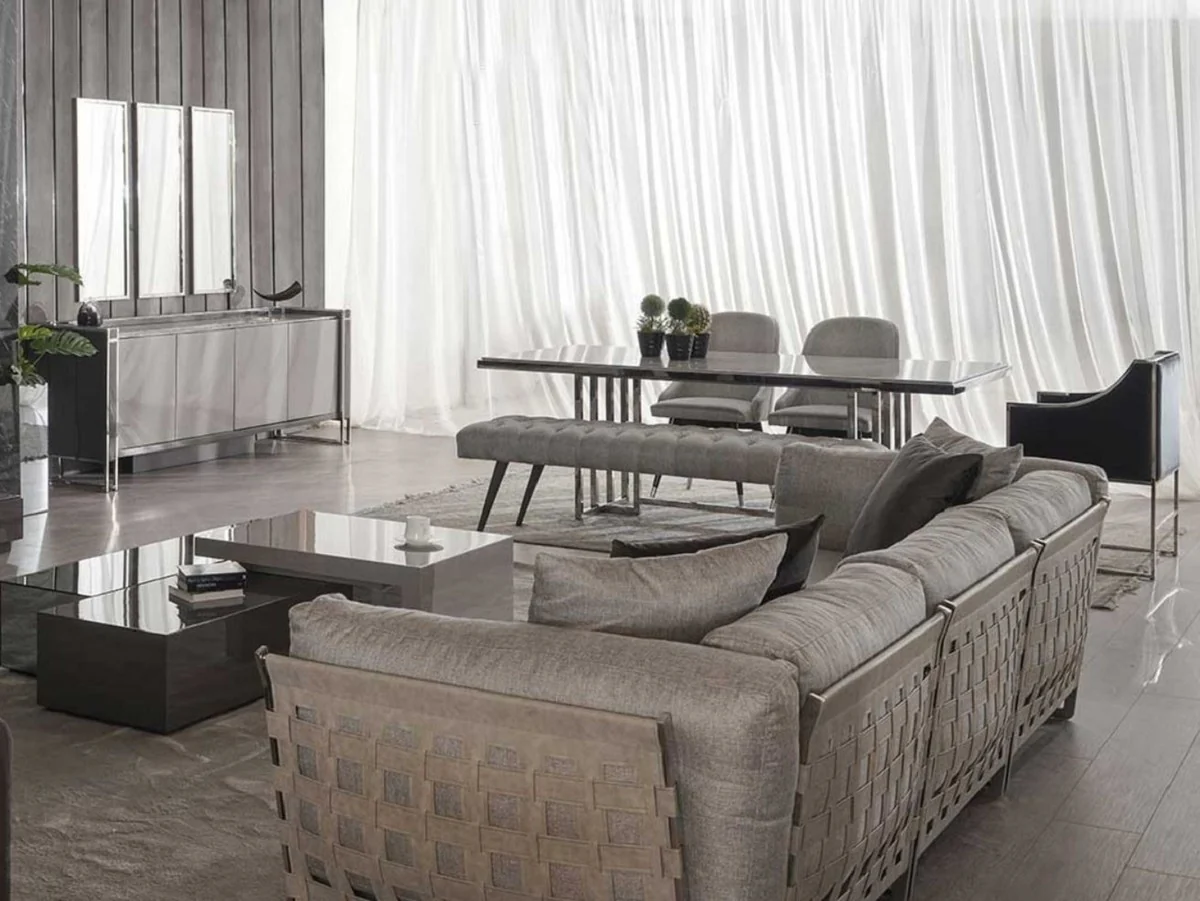 Luxury dining table gray / silver 210 x 105 x H. 75 cm - Rectangular kitchen table - Dining room furniture - Kitchen furniture - Luxury furniture - Luxury furnishings