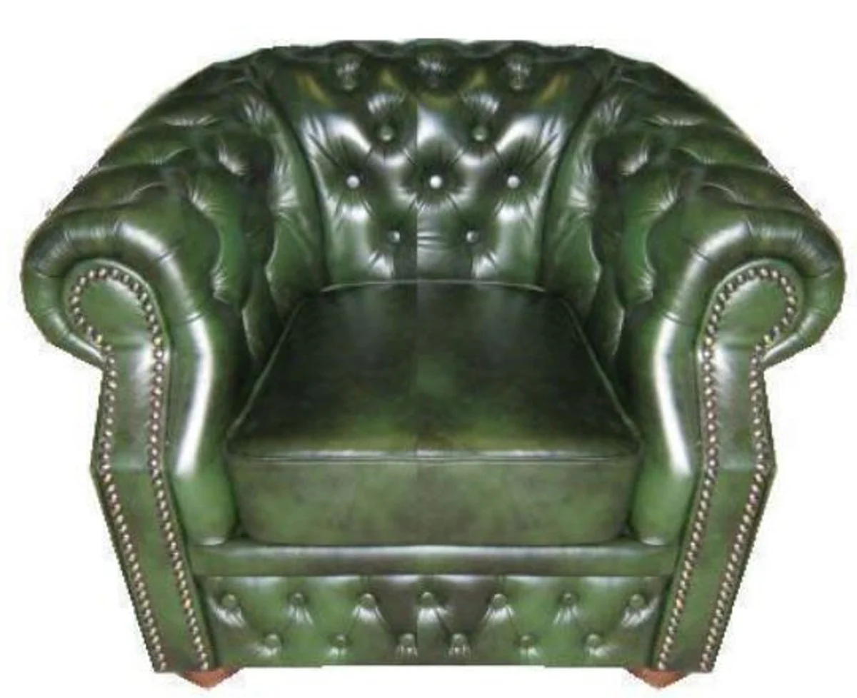 Real leather armchair dark green 120 x 90 x H. 80 cm - Chesterfield armchair