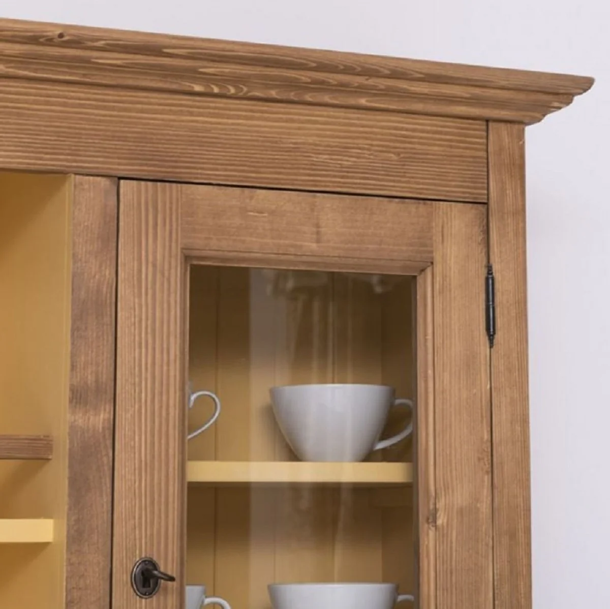 Country house style dining room cabinet brown / yellow 180 x 50 x H. 197 cm - solid wood kitchen cabinet - dining room furniture in country house style - country house style dining room furnishings